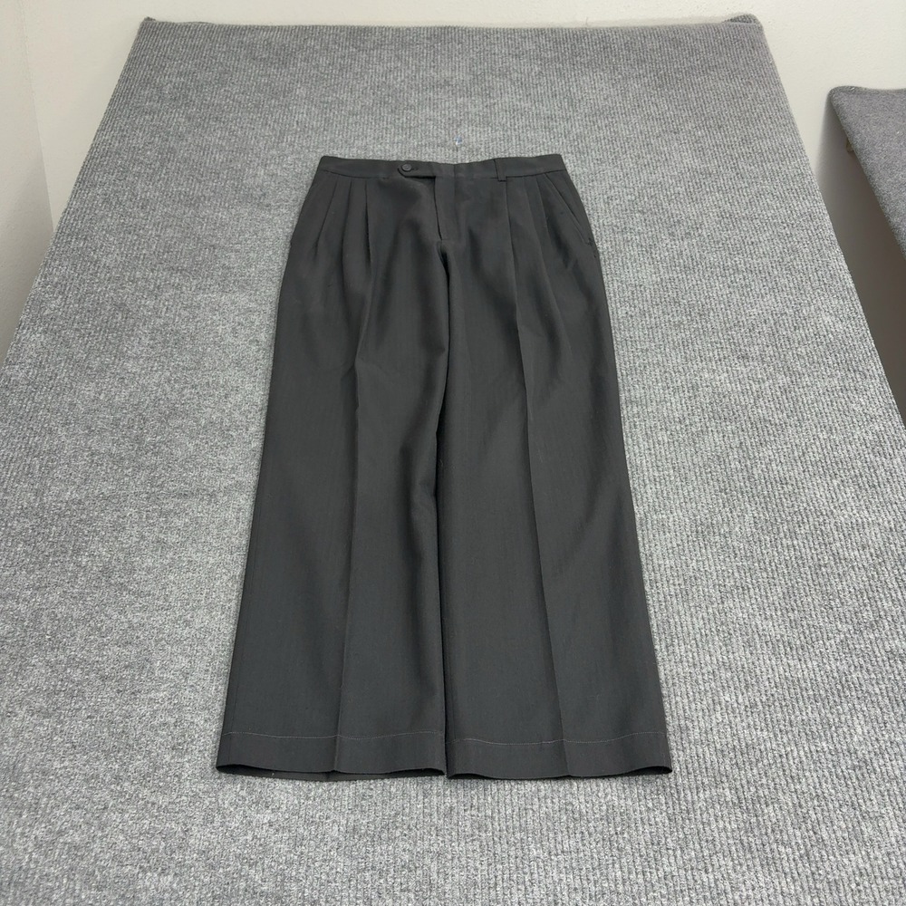 Vintage Bert Pulitzer Trousers Mens 32x28 Black Wool Blend Pleated Americana